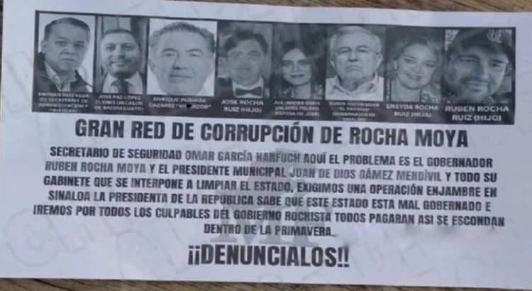 Arrojan mensajes con imagen de Rubén Rocha; exigen operación enjambre